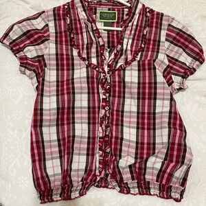 U.S. Polo Assn. Red and White Plaid Blouse